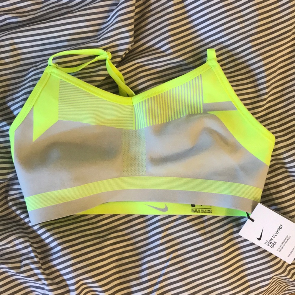 Nike Indy Flyknit Sports Bra in Neon/Grey